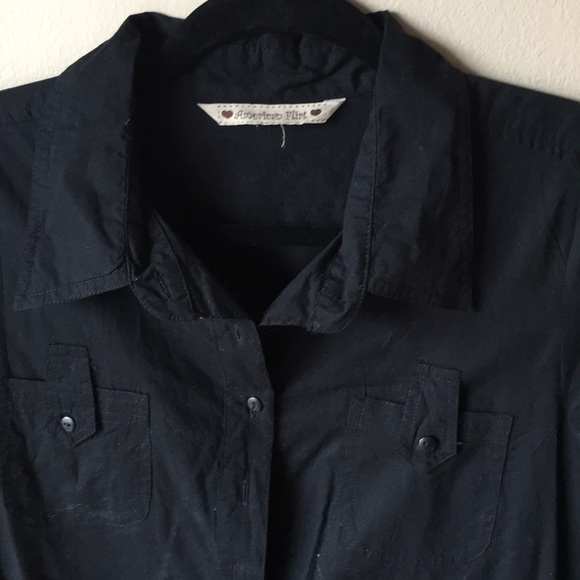 Button Down Shirt Dress - Black - Picture 2 of 4